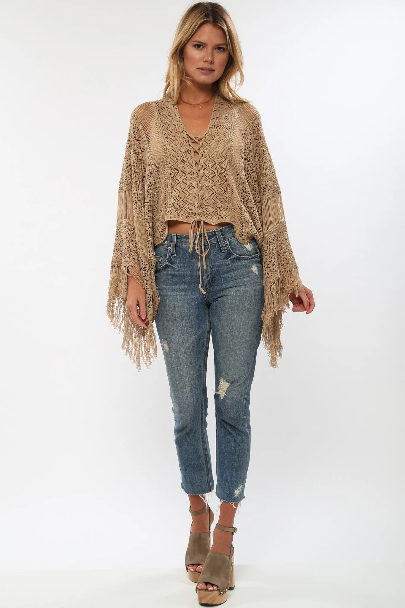 Island Gypsy Sheer Knit Top in Carmel