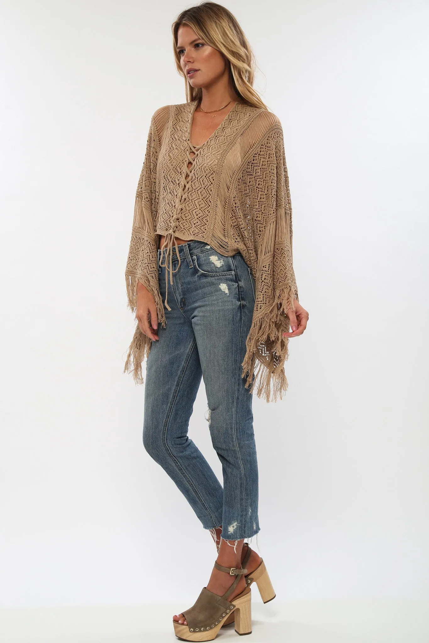 Island Gypsy Sheer Knit Top in Carmel