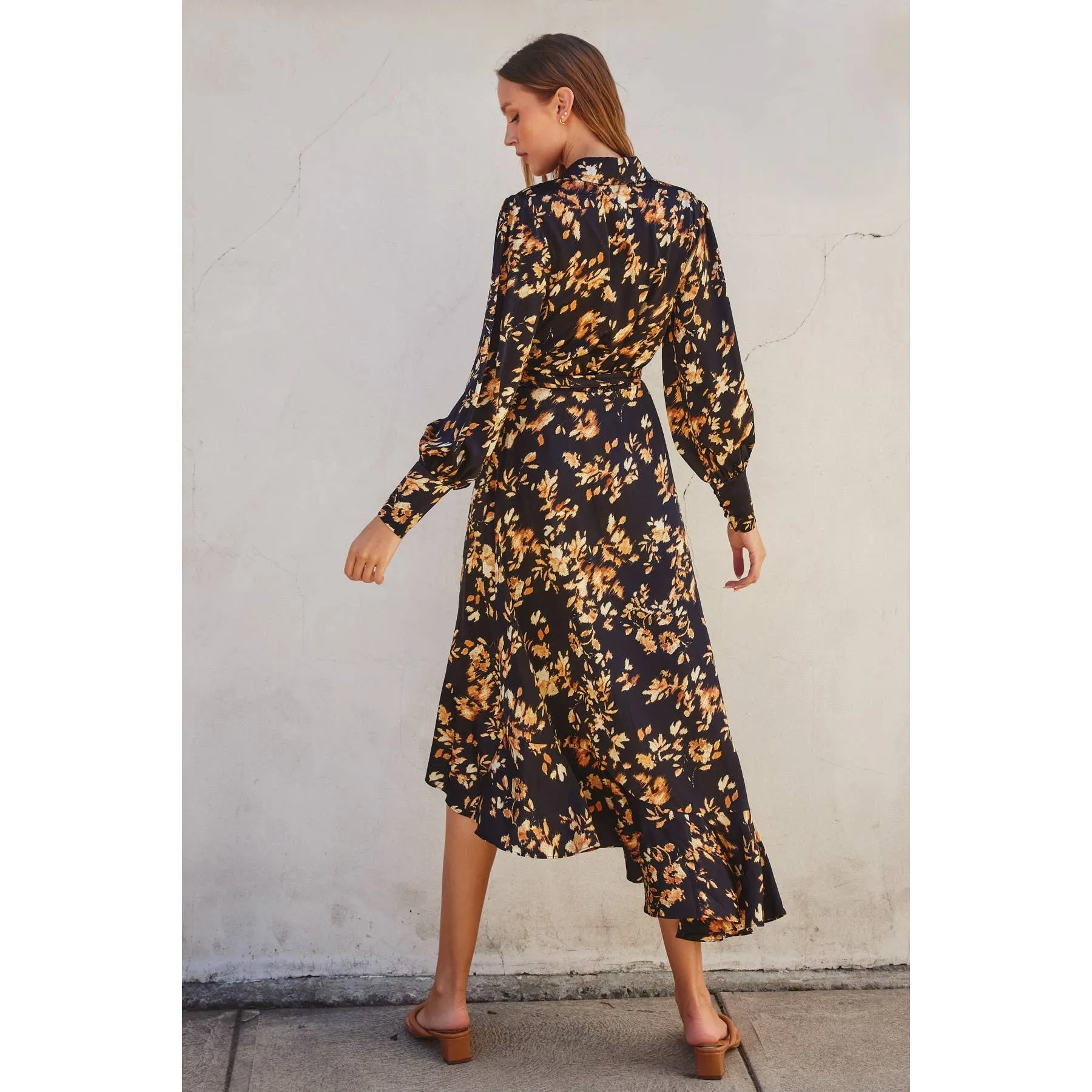 It Depends Ruffled Midi Wrap Dress