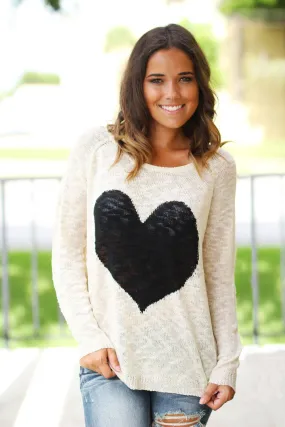 Ivory Knit Sweater With Heart