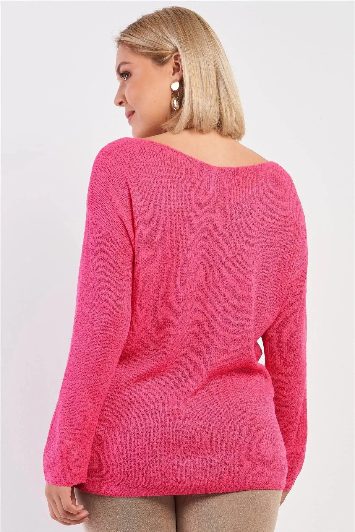 Junior Plus Fuchsia "Free As A Bird" Logo Knit Sweater /3-3