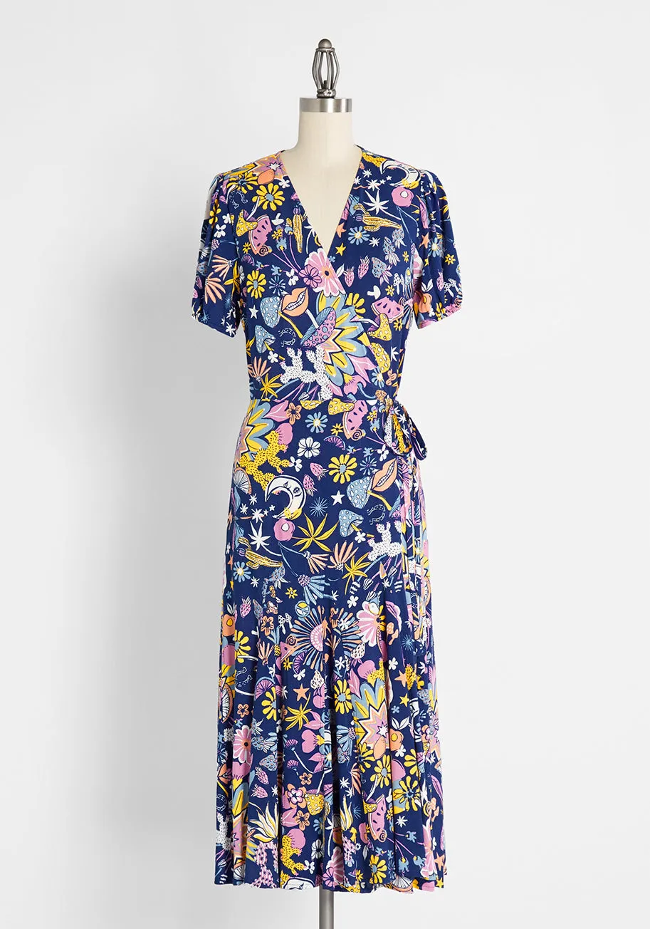 Kaleidoscopic Dreamscape Midi Wrap Dress