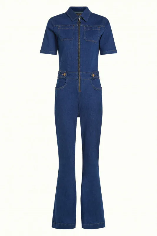 KING LOUIE Indigo Blue Flared Jumpsuit Sloane Denim