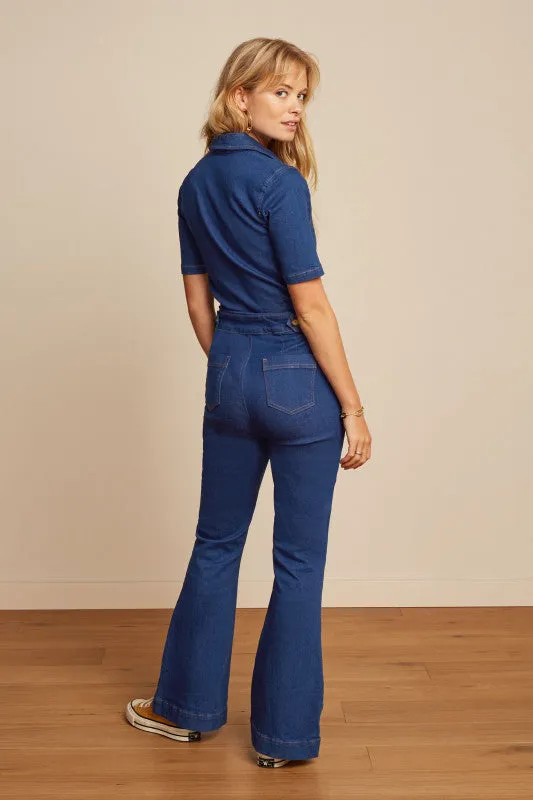 KING LOUIE Indigo Blue Flared Jumpsuit Sloane Denim