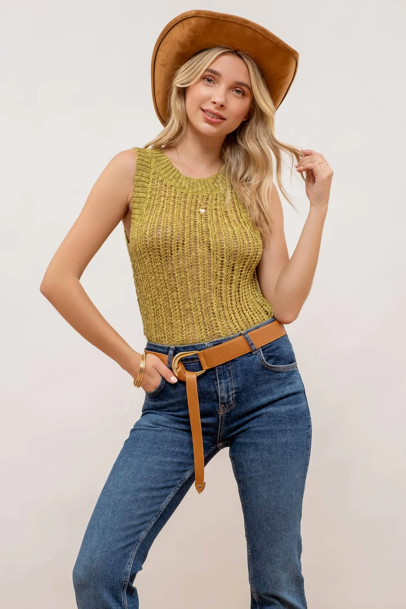 KIWI CROCHET SWEATER KNIT TANK TOP