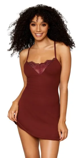 Lace Inset Detail Burgundy Sleepwear Chemise