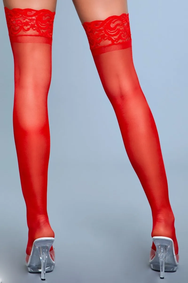 Lace Over It Thigh Highs Red