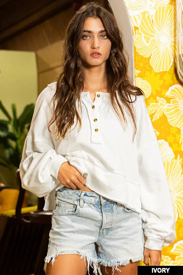 Lantern Sleeve Button-Up Crop Top