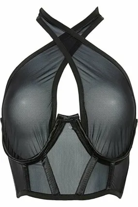 Lavish Black Mesh Underwire Cincher w/Built In Halter Top