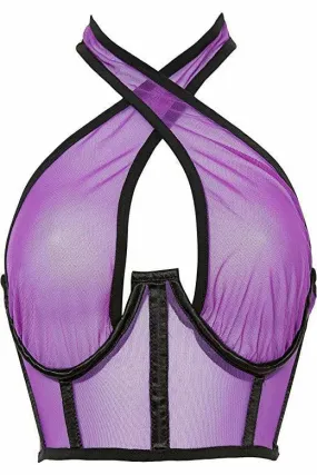 Lavish Neon Purple Mesh Underwire Cincher w/Built In Halter Top