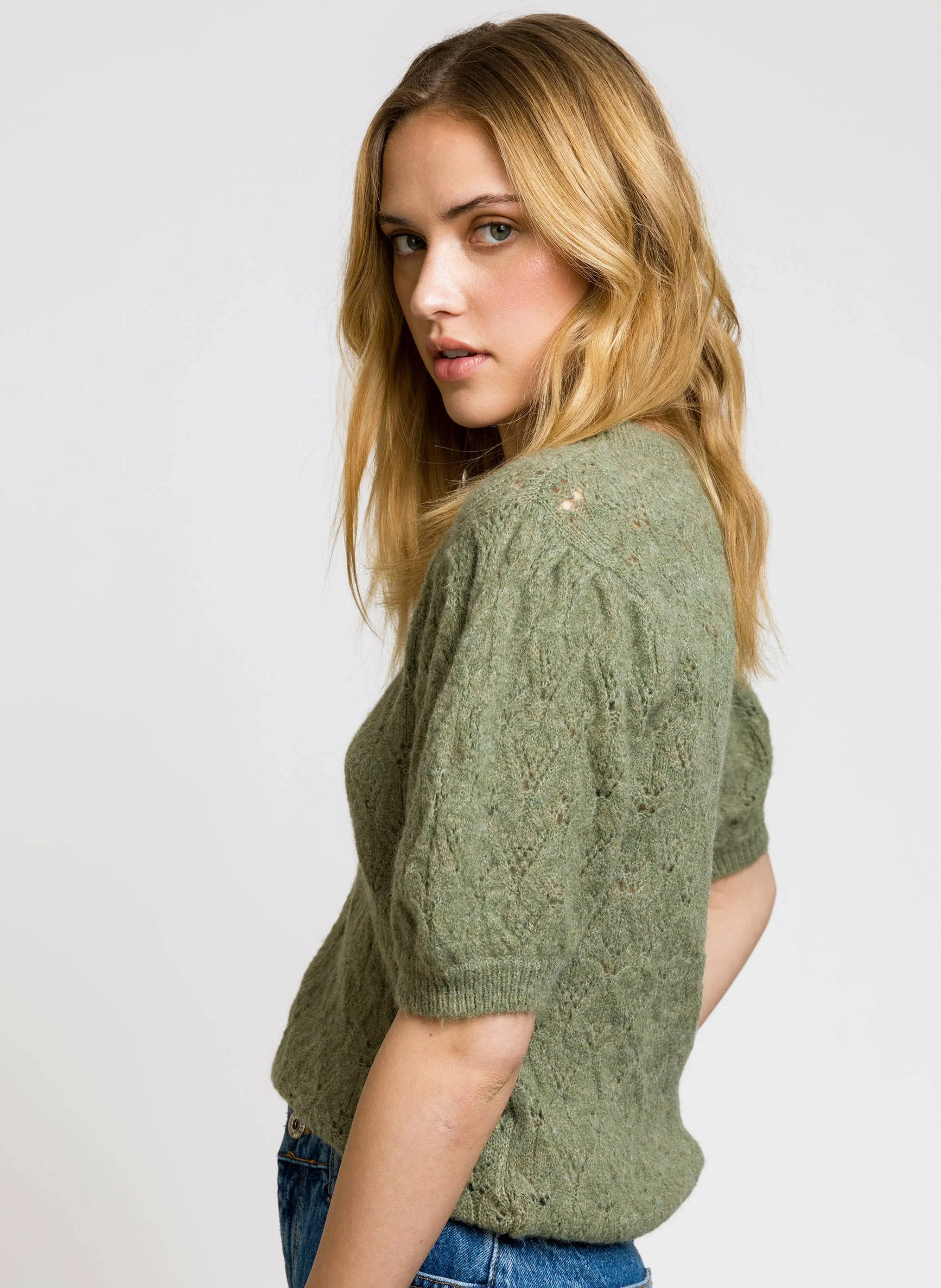 Ledika Short-Sleeve Sweater: Sage