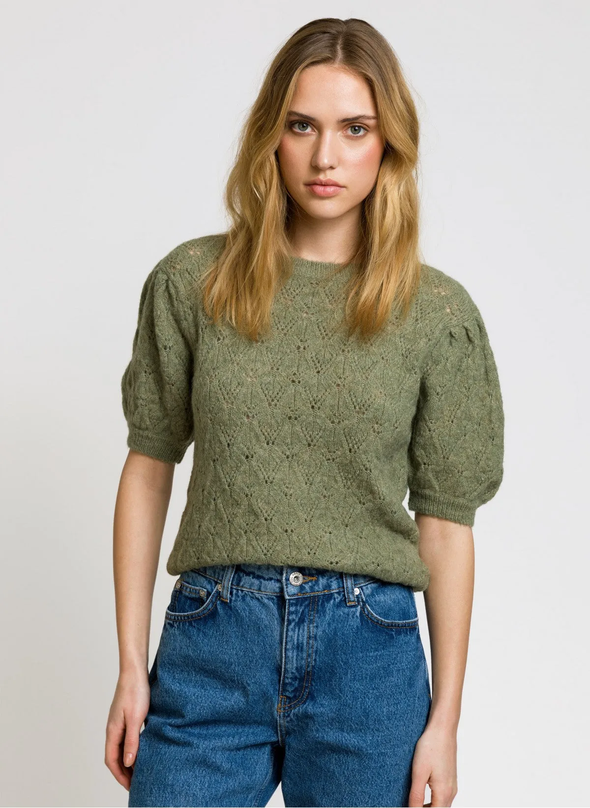 Ledika Short-Sleeve Sweater: Sage