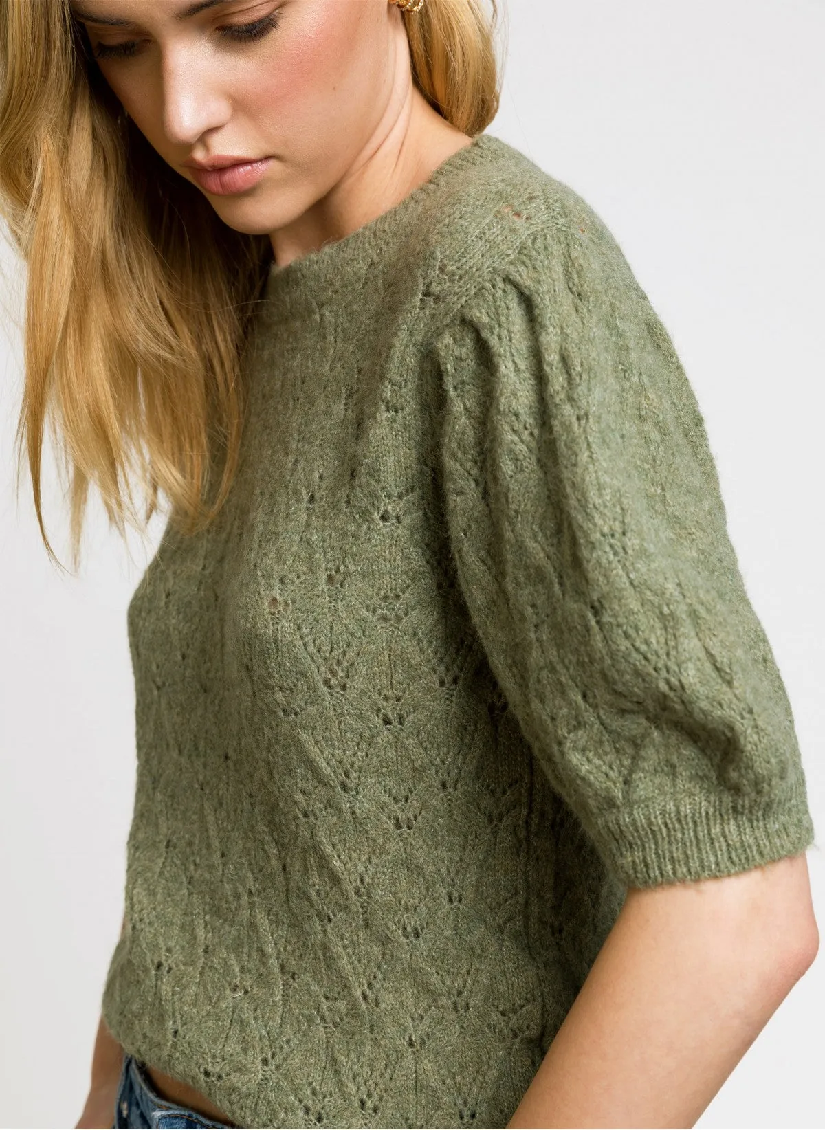 Ledika Short-Sleeve Sweater: Sage