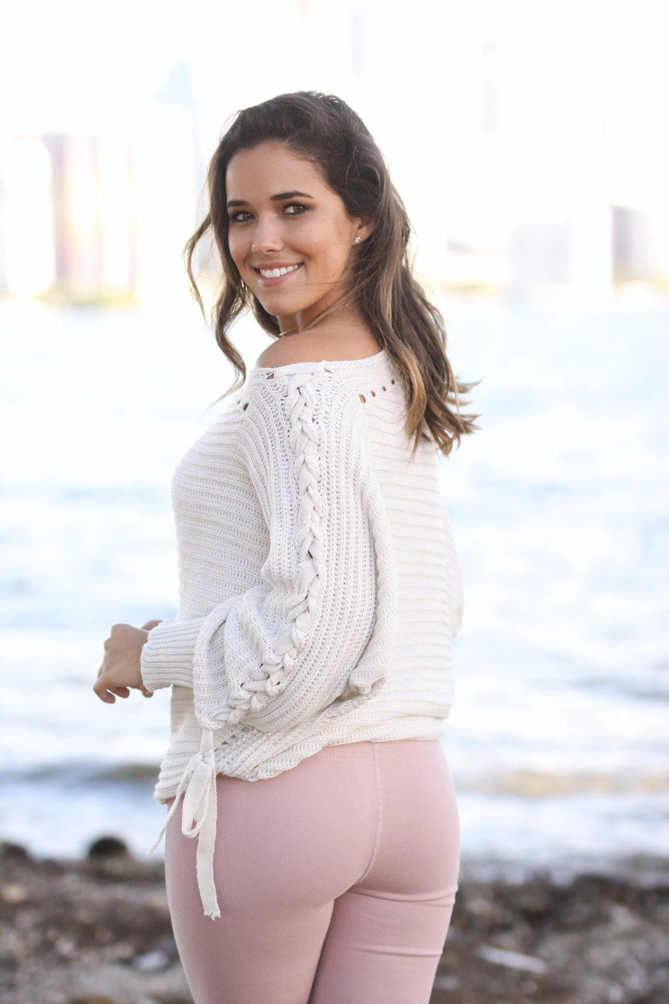 Light Beige Knit Dolman Sweater