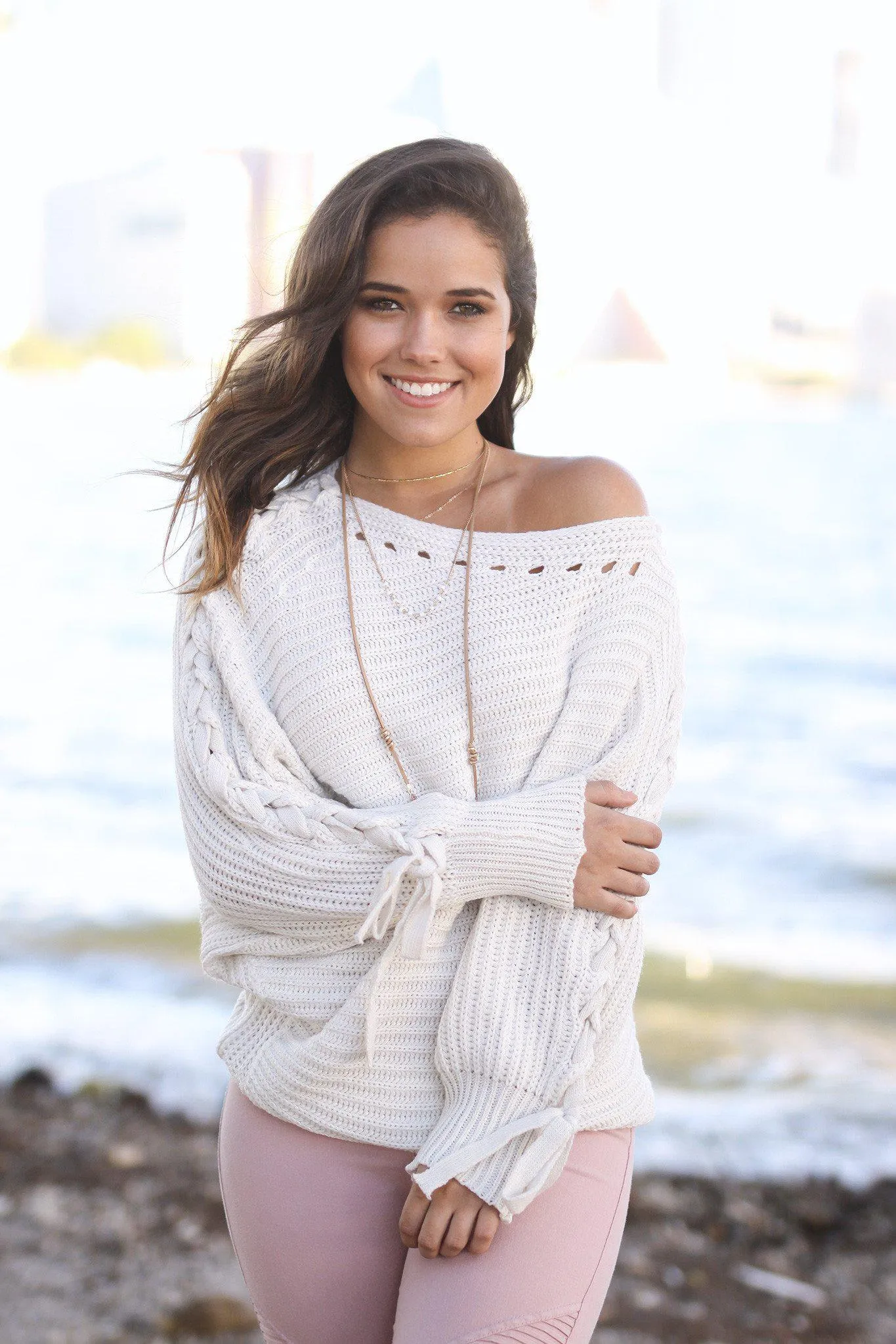 Light Beige Knit Dolman Sweater