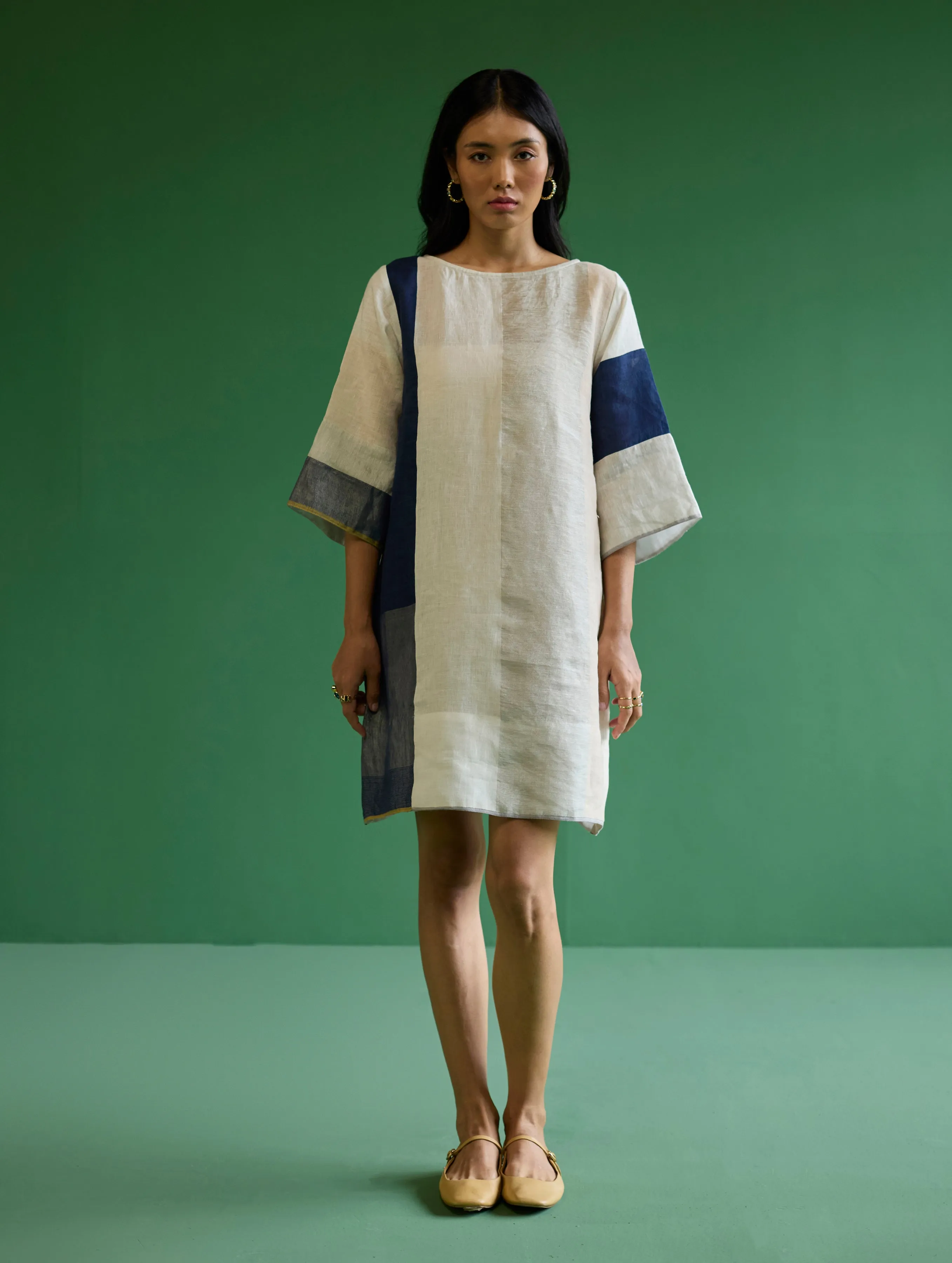 Lina Color-Blocked Linen Dress - Ivory