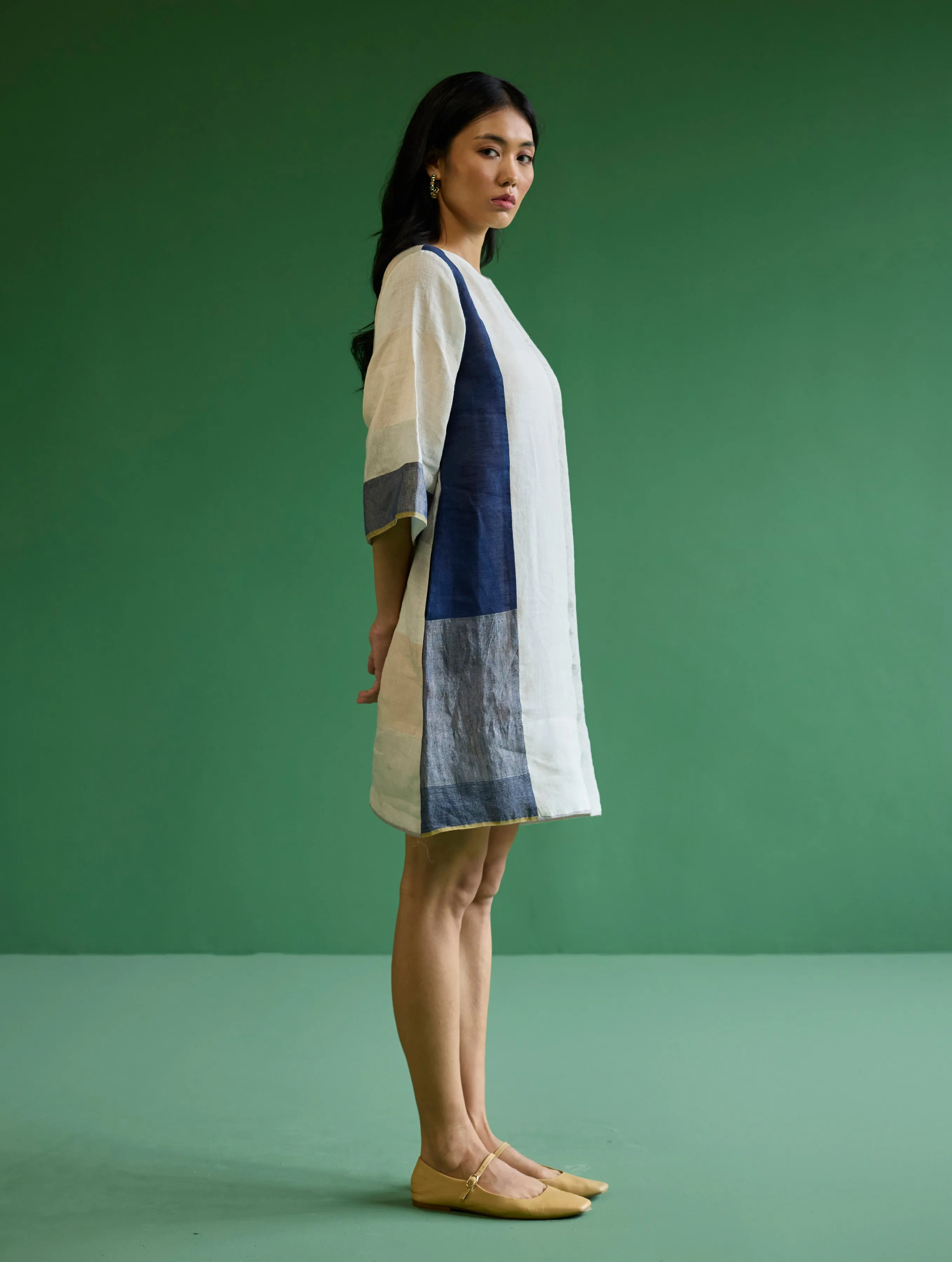 Lina Color-Blocked Linen Dress - Ivory