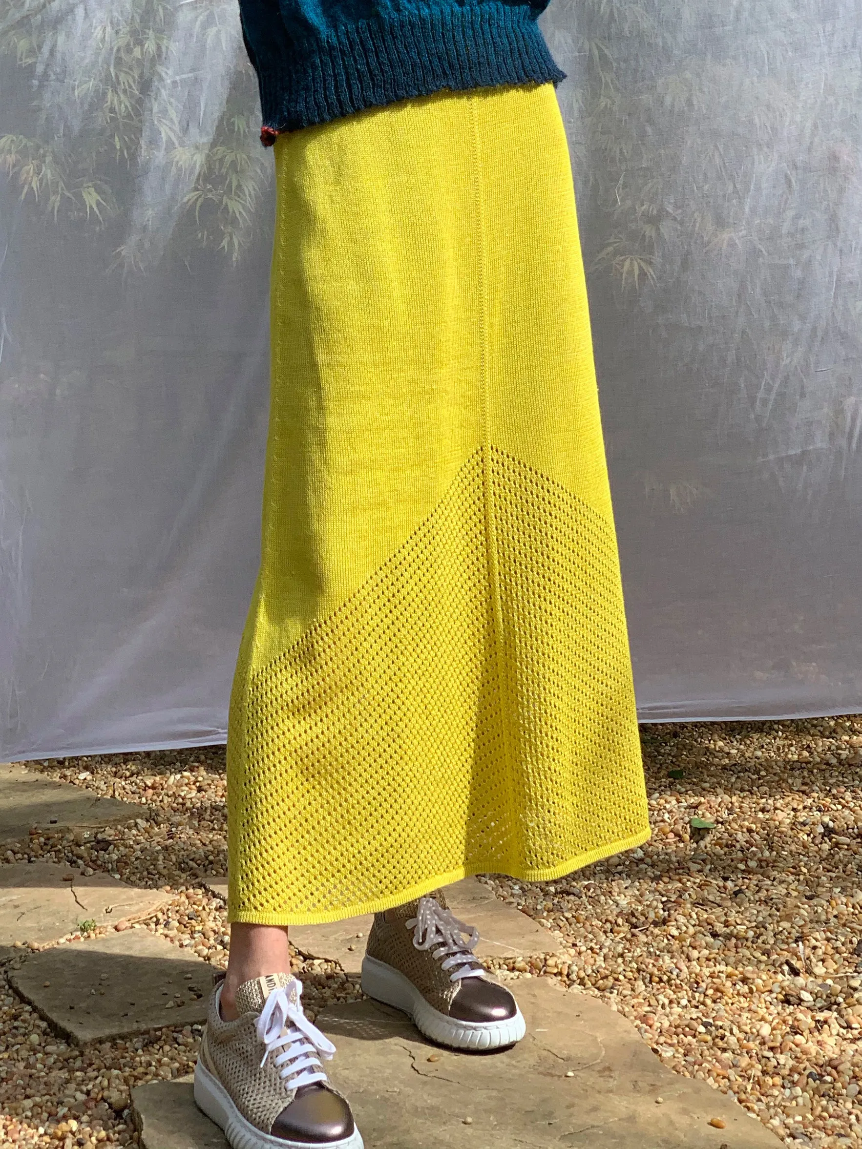 Linen Silk Pointelle Skirt Yellow