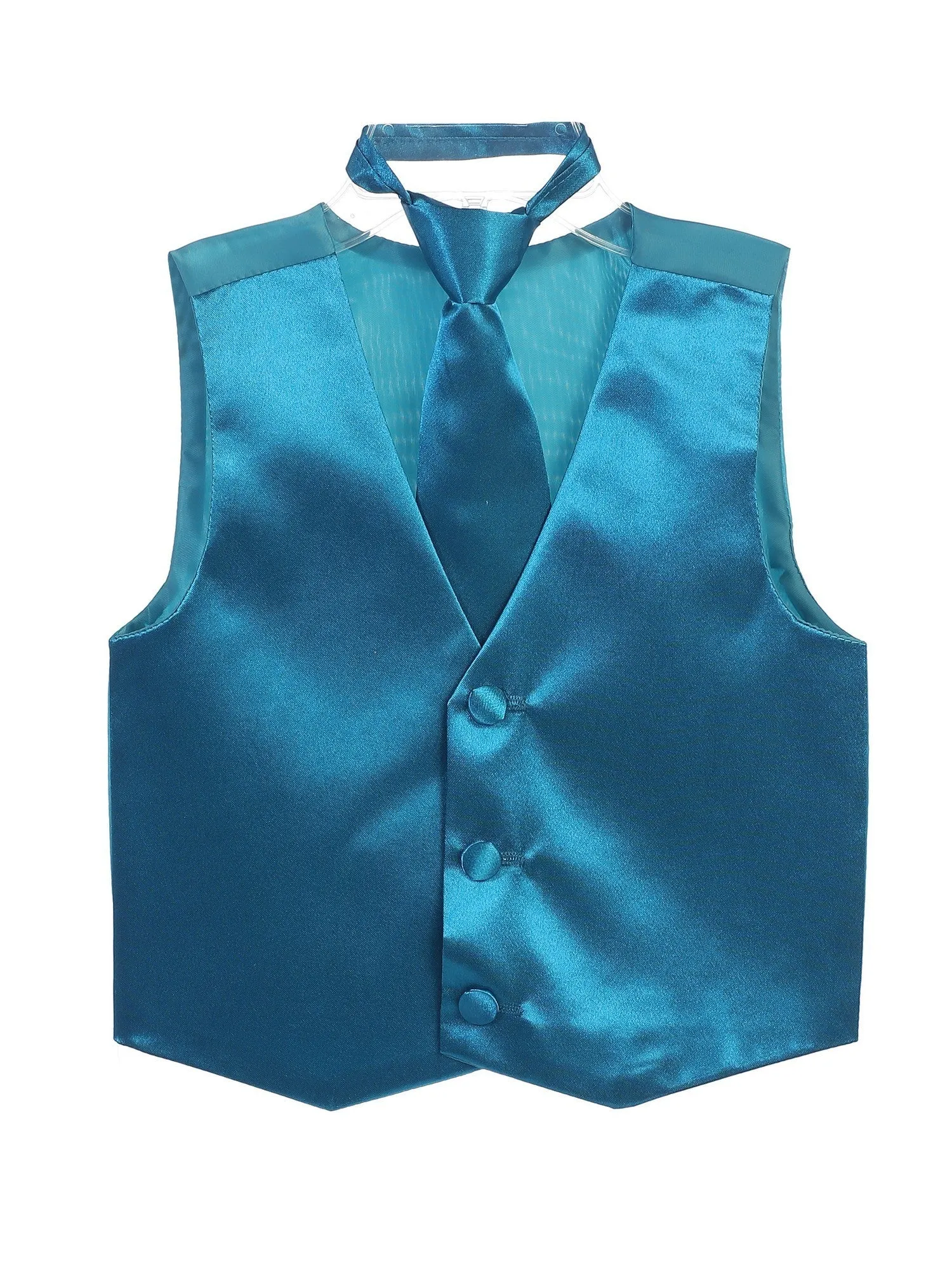 Little Boys Teal Three Button Satin Vest Tie 2 Pc Set 2-6