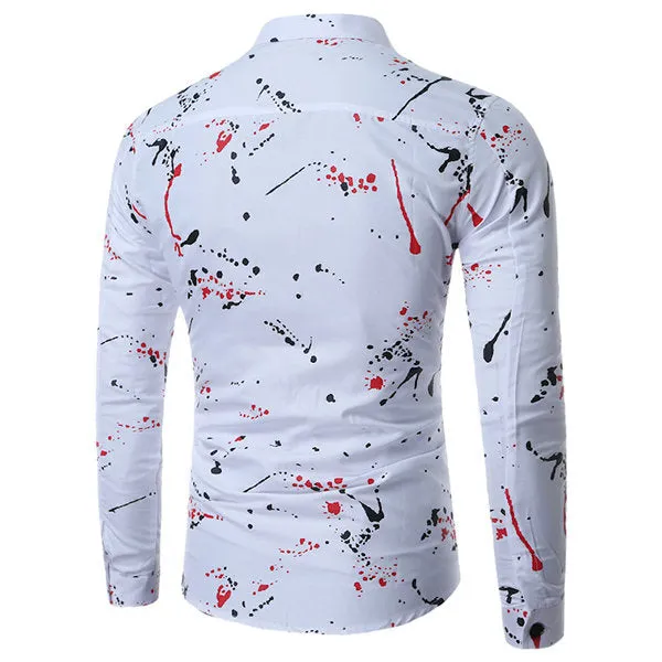 Long Sleeve Turn Down Collar Designer Dress Shirt for Men Printing Slim Fit Formal Casual