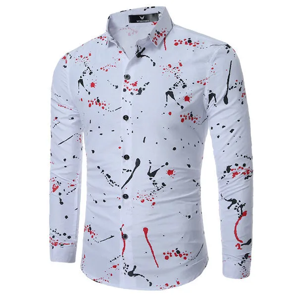 Long Sleeve Turn Down Collar Designer Dress Shirt for Men Printing Slim Fit Formal Casual