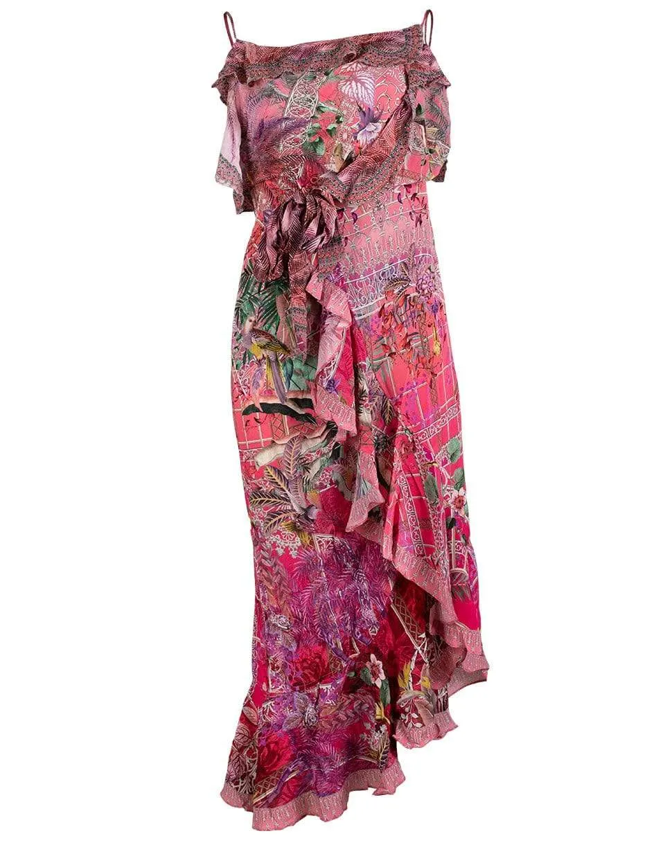 Long Wrap Dress With Frill