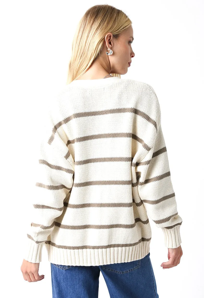 Lynn Taupe and Cream Sweater