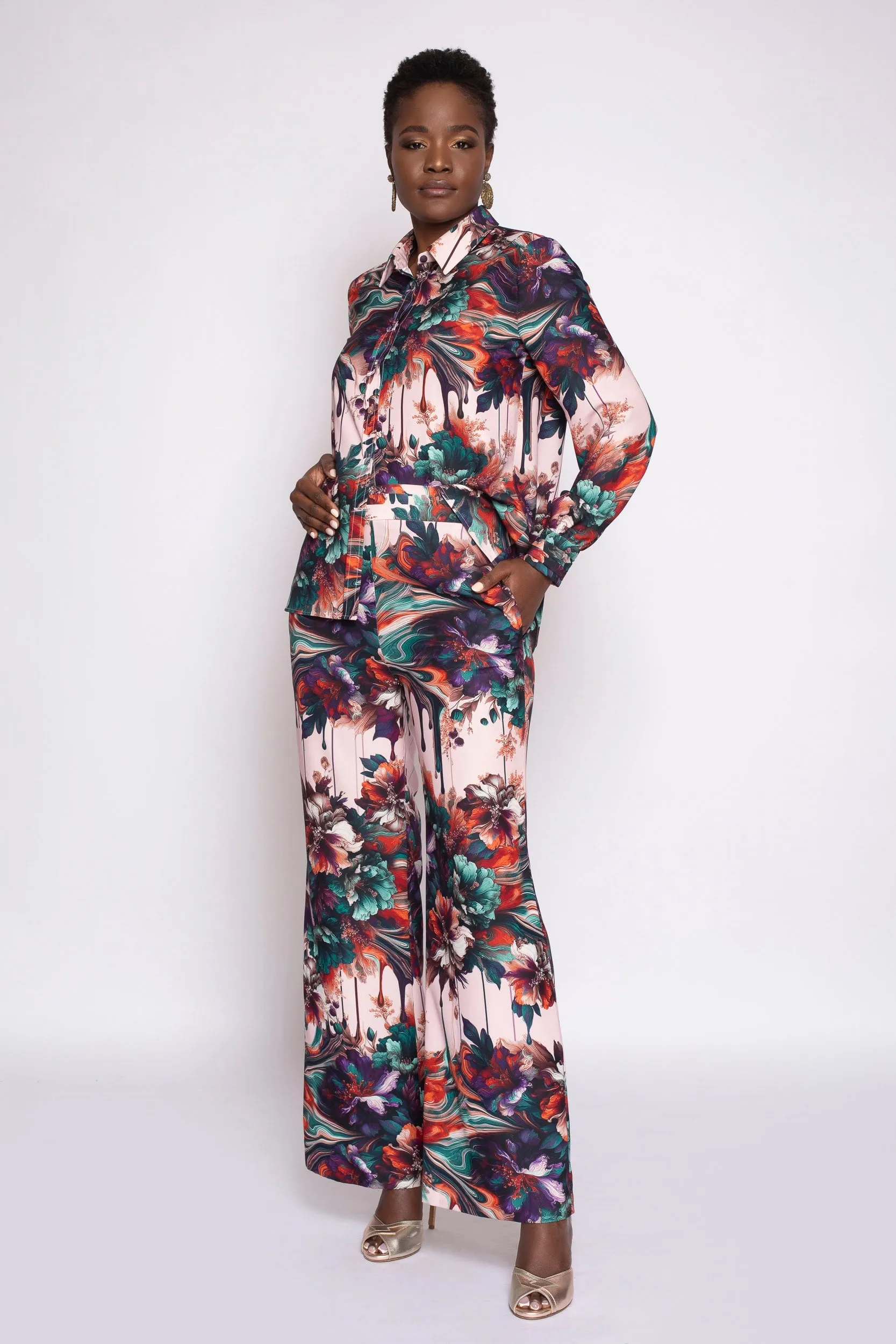 MADE TO ORDER: Viscera Oil Spill Print Wide Leg Tuxedo Pant