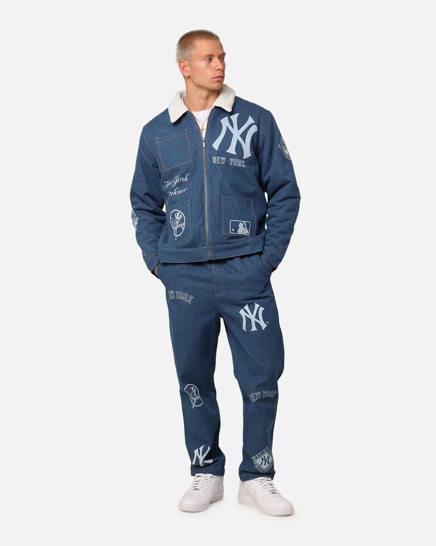 Majestic Athletic New York Yankees Etched Denim Shacket Washed Blue Denim