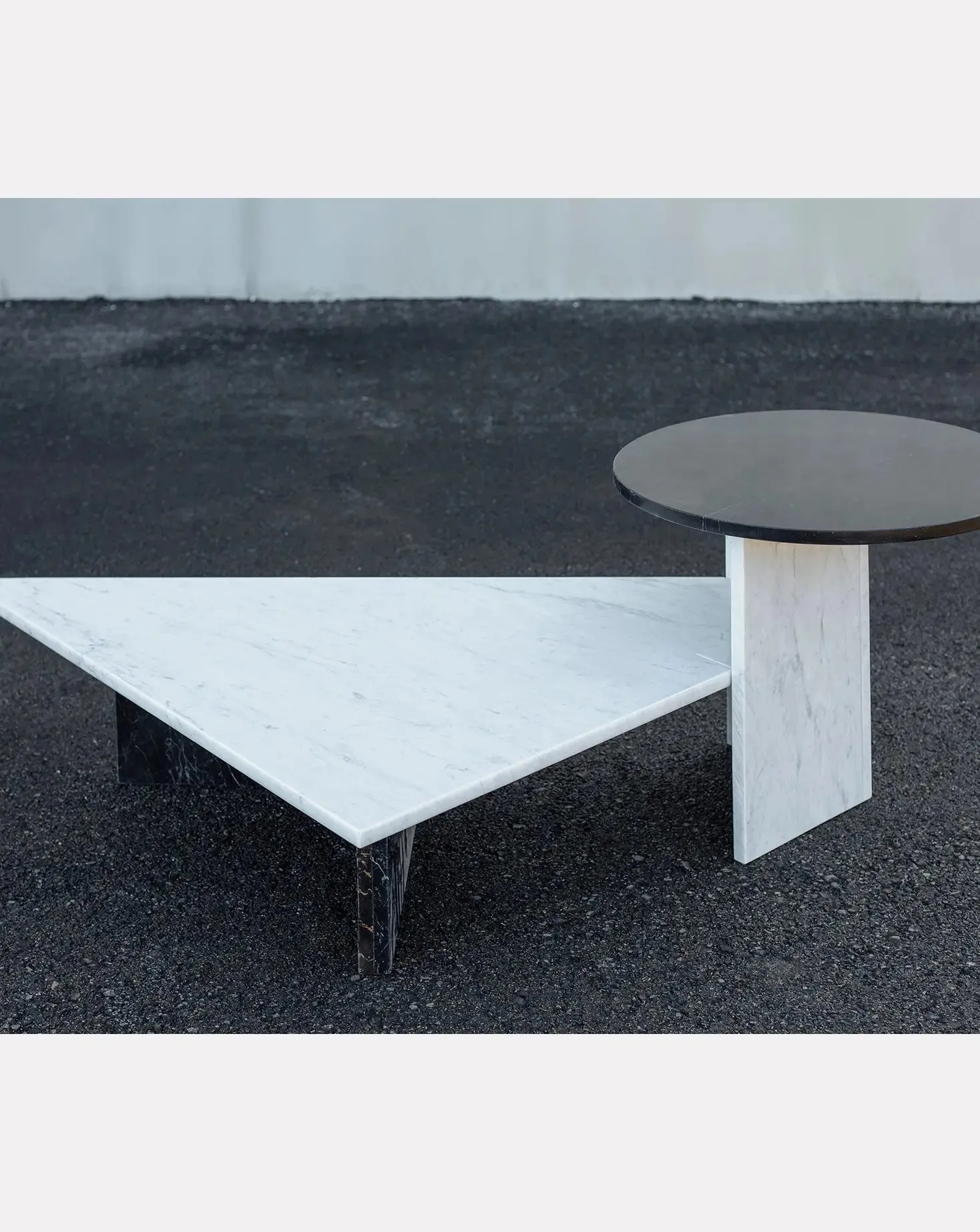 Marquina and Carrara Marble Side Table