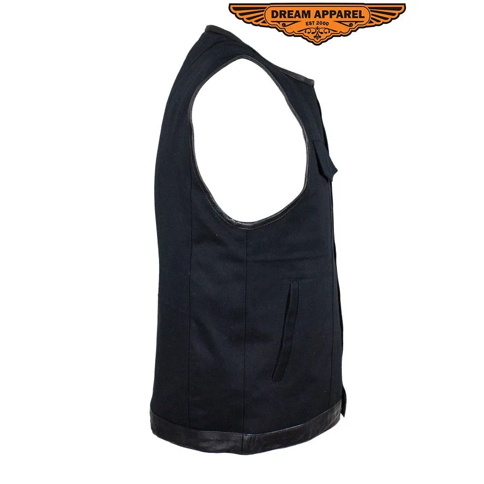 Men's Black Denim Gun Pocket Club Vest