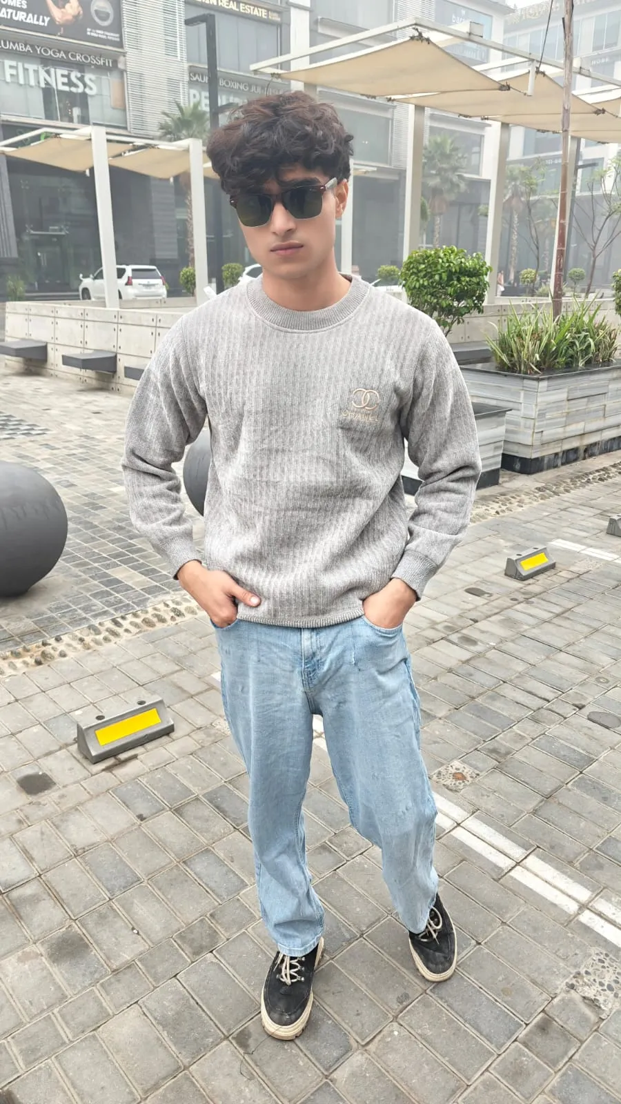 mens imported gray channel sweater