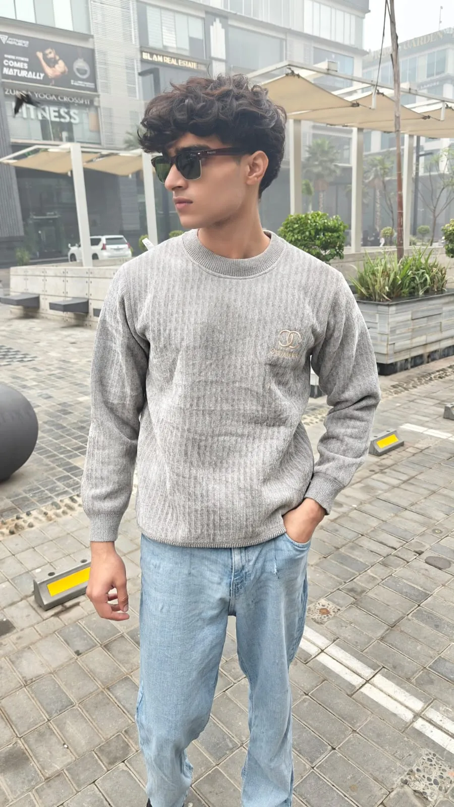 mens imported gray channel sweater