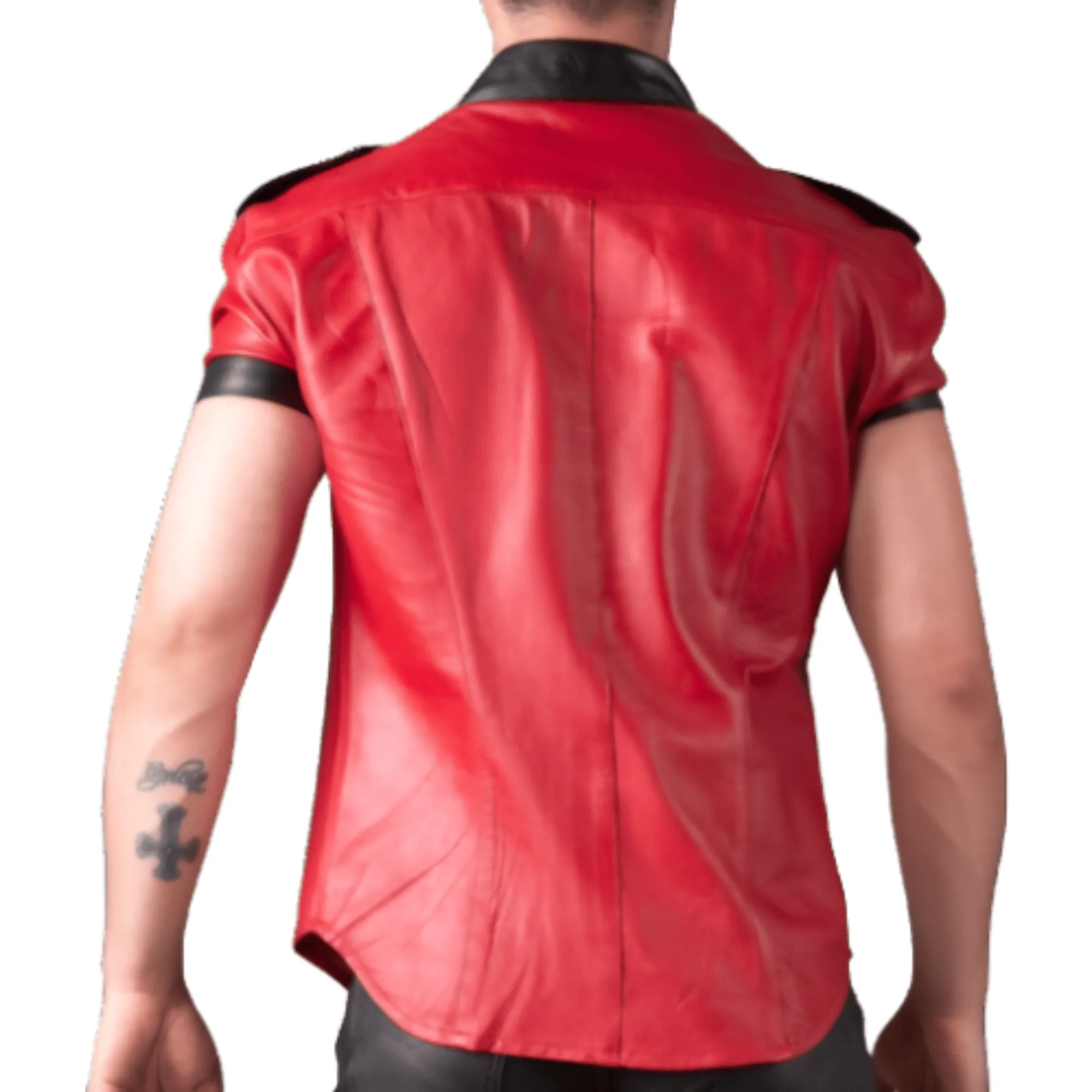 Mens Red Leather Shirt