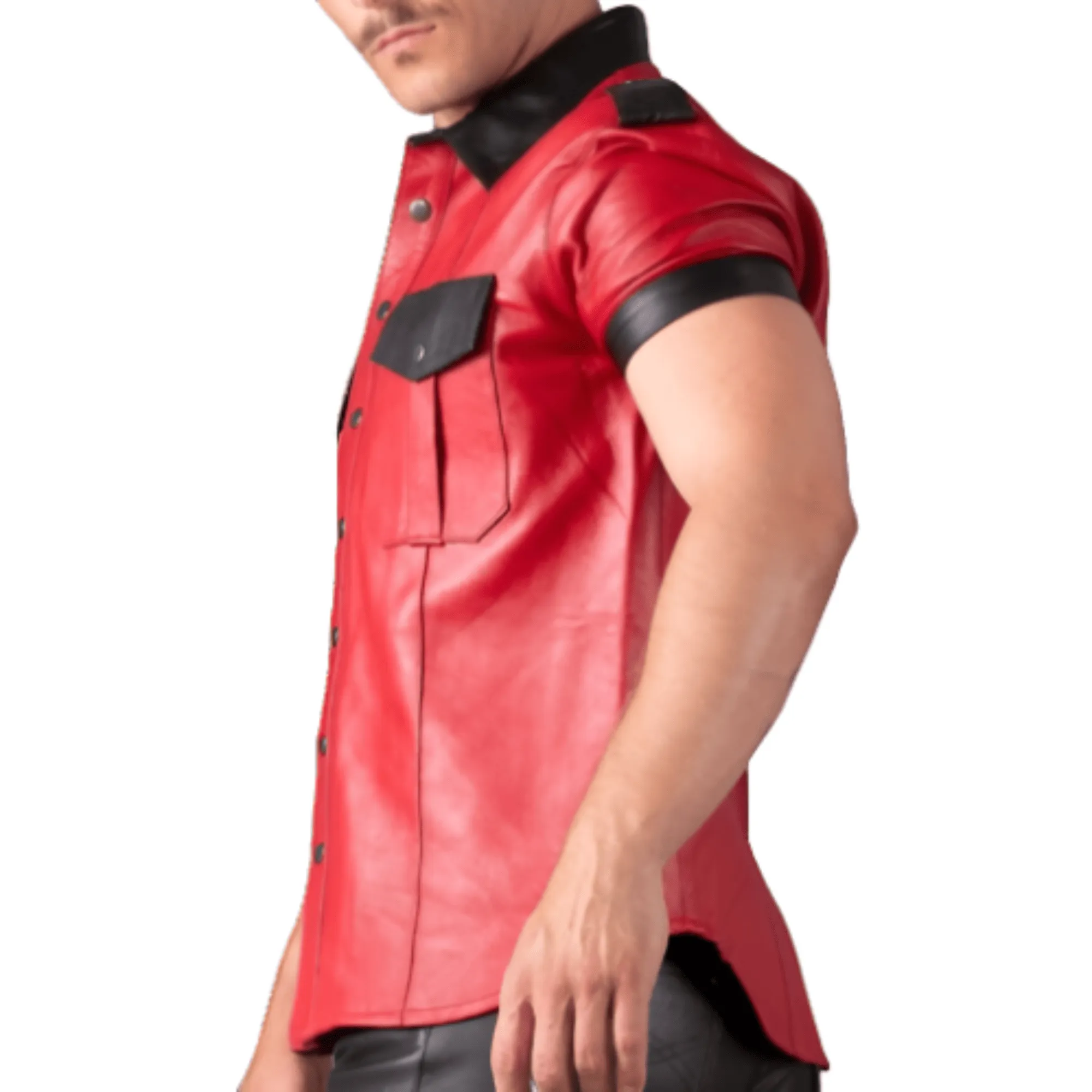 Mens Red Leather Shirt