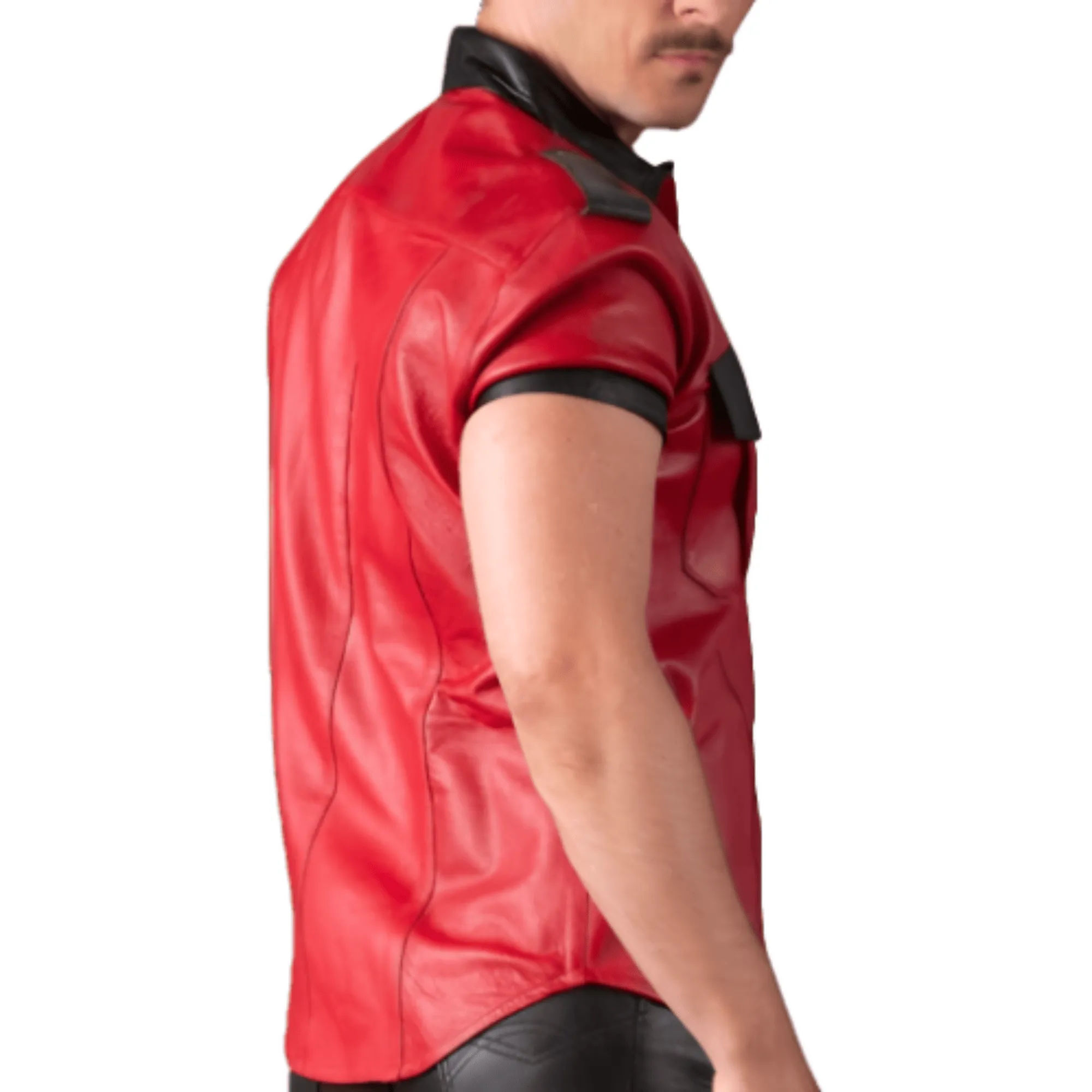 Mens Red Leather Shirt