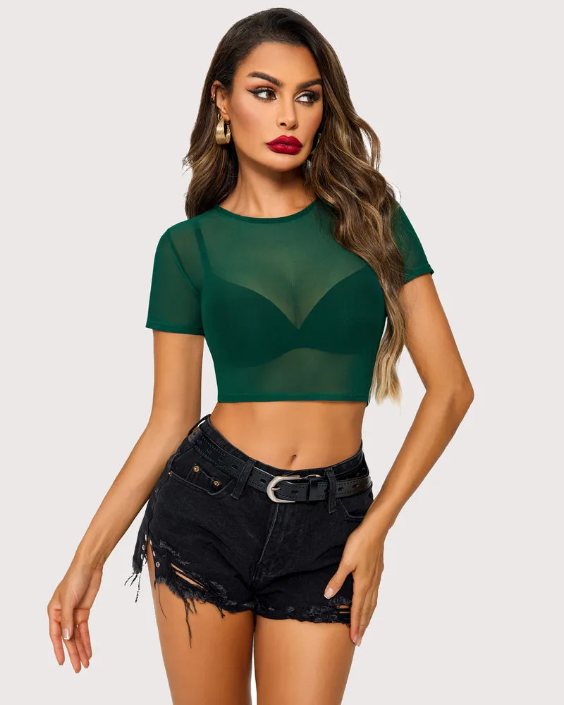 Mesh Crop Top See Through Blouse