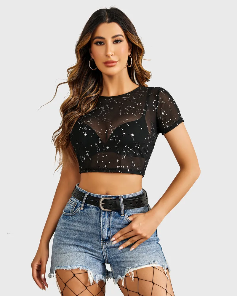 Mesh Crop Top See Through Blouse