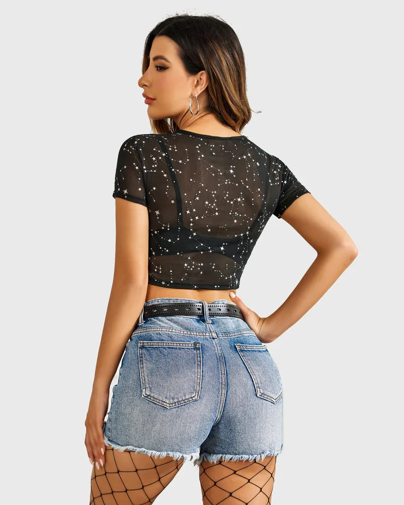 Mesh Crop Top See Through Blouse