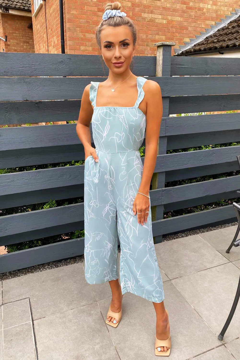 Mint Abstract Culotte Jumpsuit