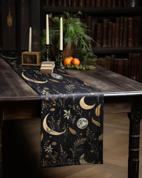 Moonlit Botanica Table Runner - Botanical Dinner Table Setup - Gothic Witchy Kitchen - Dark Academia Home Decor