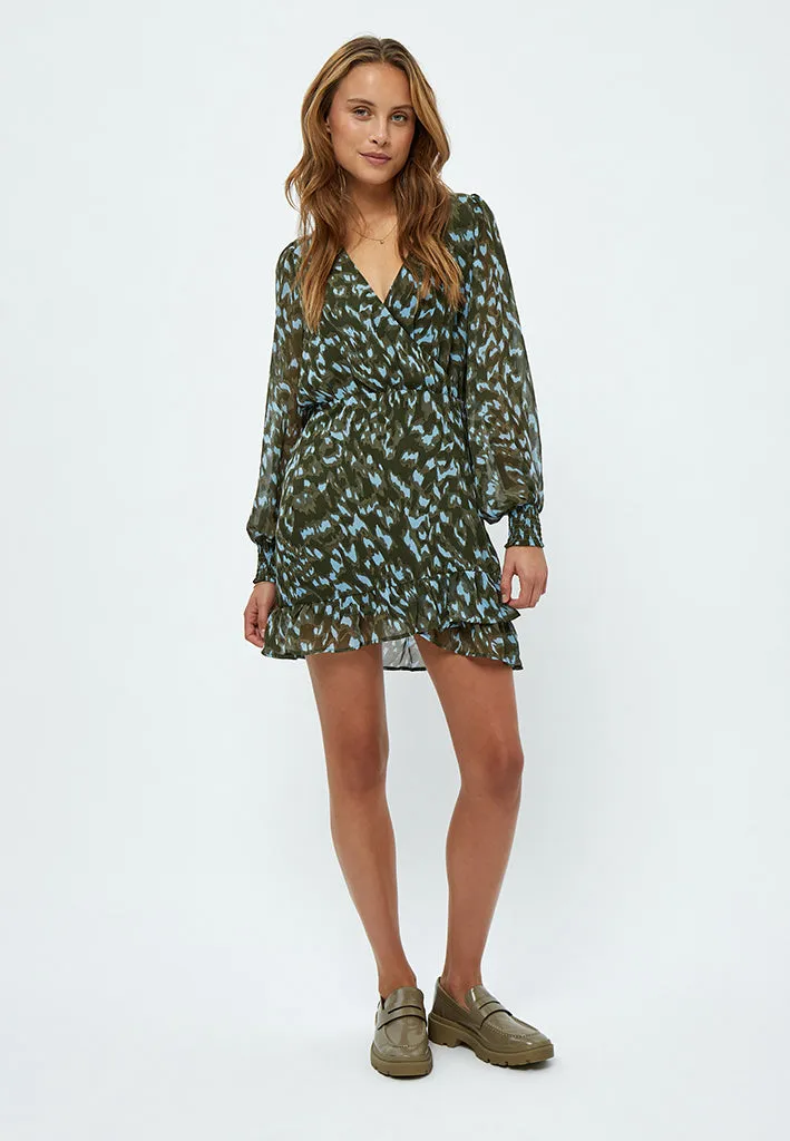 MSEria Short Wrap Dress - Ivy Green Print