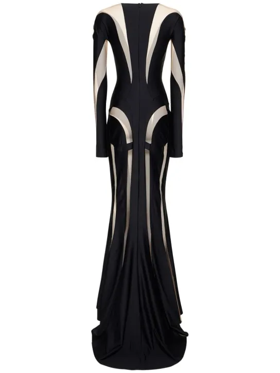 MUGLER   Lycra gown w/sheer tulle inserts 