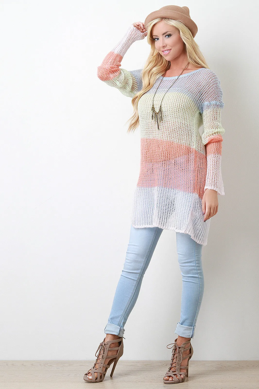 Multi-Tone Semi-Sheer Loose Knit Top