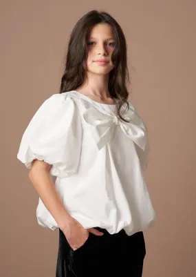 Nadia Ivory Bubble Hem Bow Top