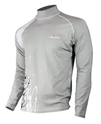 New Tilos Men's 6oz Anti-UV Long Sleeve Rash Guard (Small) for Scuba Diving, Snorkeling, Swimming & Surfing - Grey/White