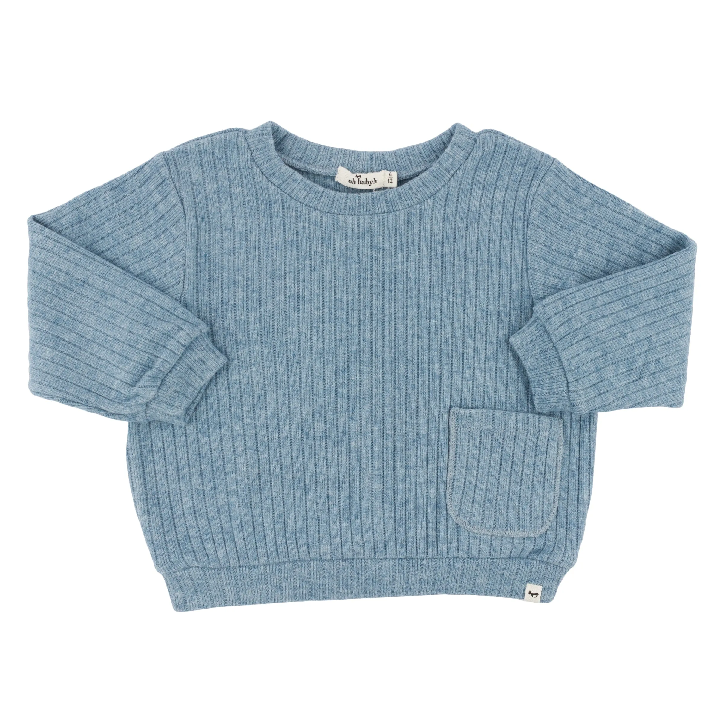 oh baby! Wide Rib Fuzzy Knit Sweater Boxy - Denim Heather