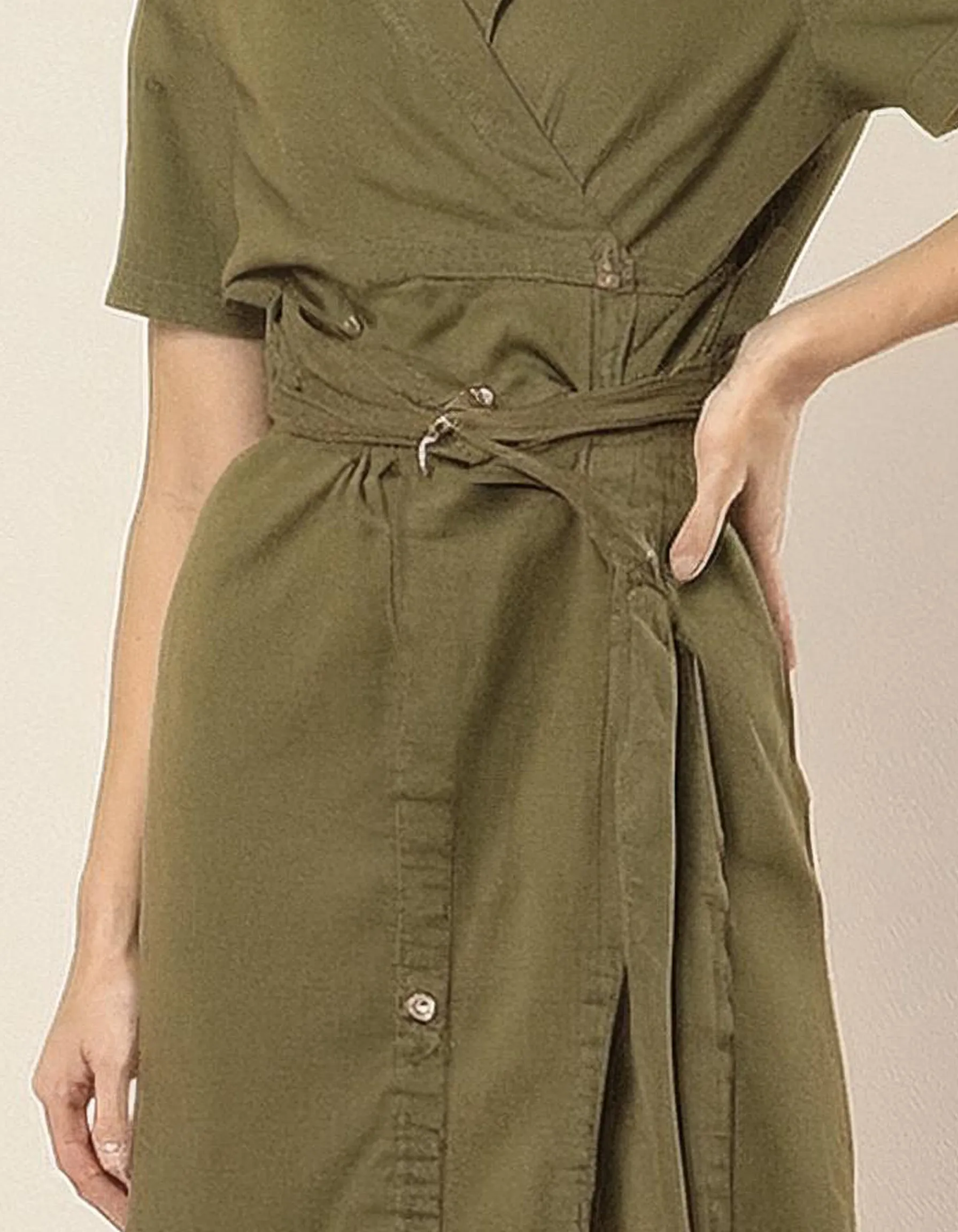 Olive Green Short Wrap Dress