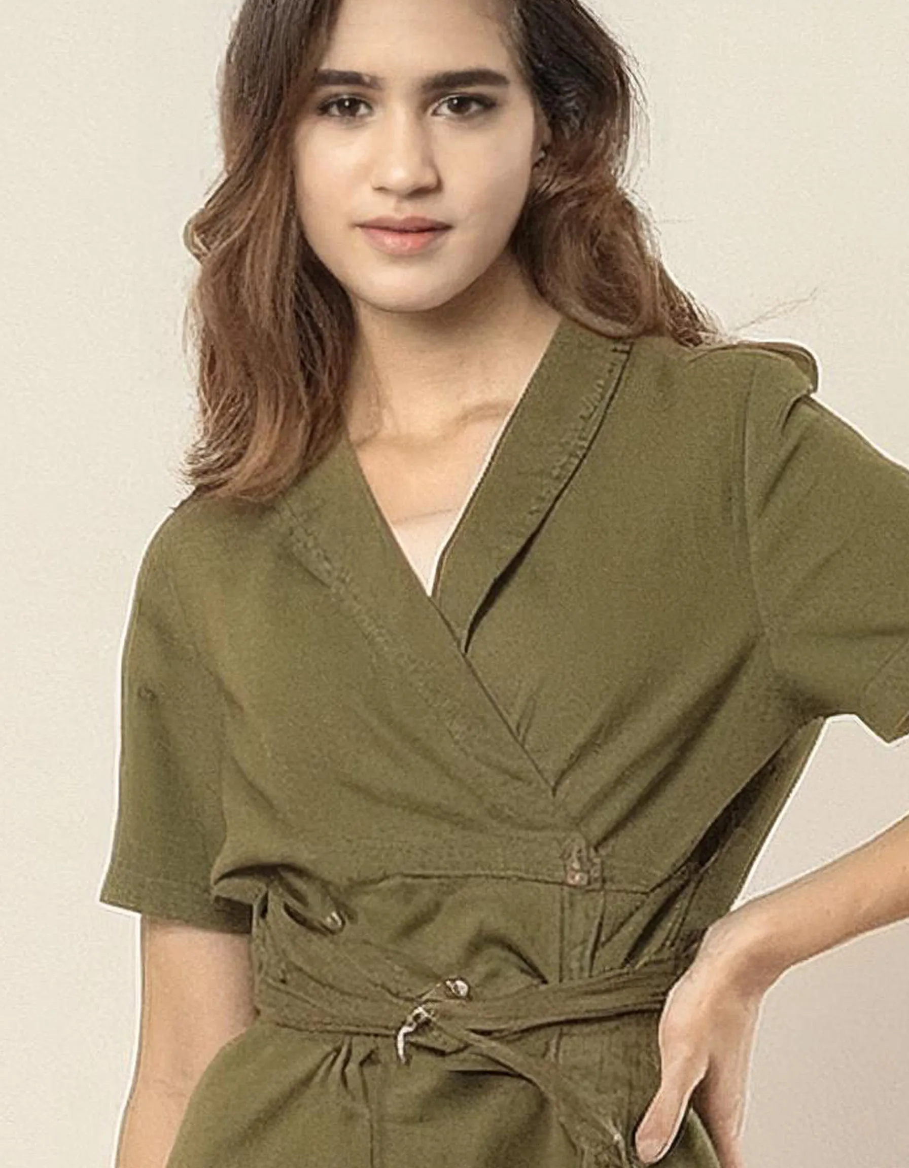 Olive Green Short Wrap Dress