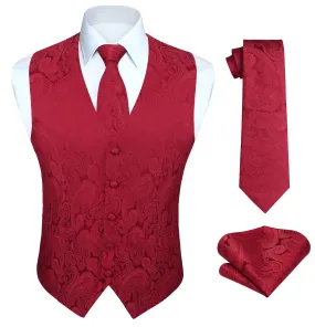 Paisley Floral 3pc Suit Vest Set - BURGUNDY-1